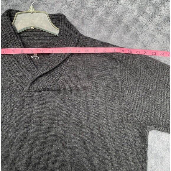 Johnston & Murphy Gray Merino Wool Shawl Neck Sweater Size L Classic Preppy - Picture 9 of 13